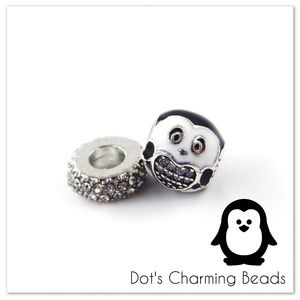 Cute Silver Crystal Penguin European Bead Charms